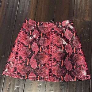 Guess Pink and Black Snake-Print A-Line Skirt